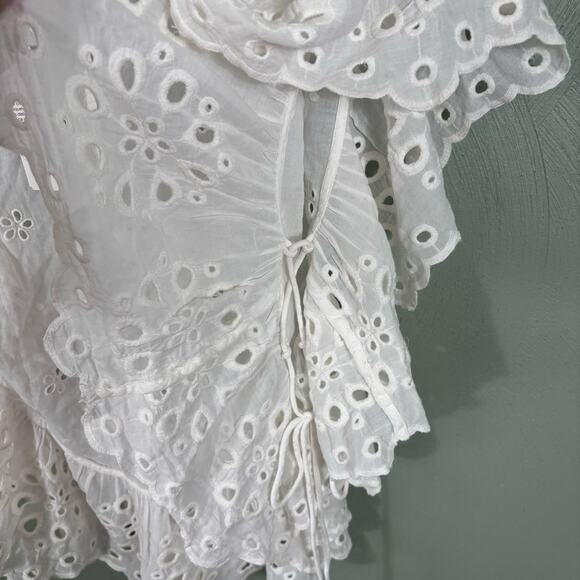 Unsubscribed Tops Blouse Shirt Women's Small White Boho Eyelet Ruffle Bib NWT - Picture 9 of 12